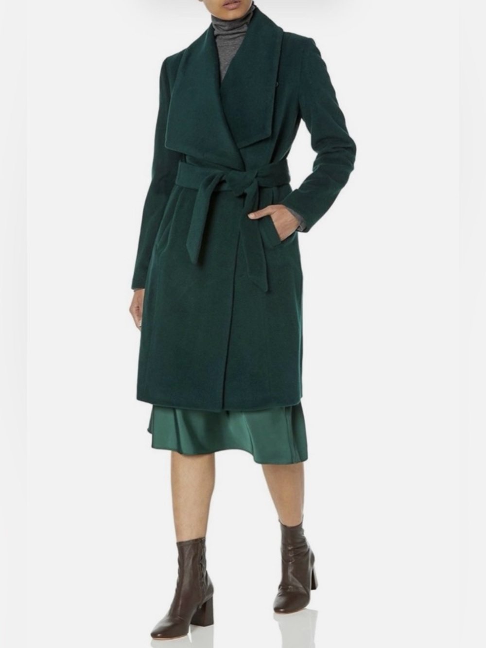 NWT Cole Haan Women's Belted Wool Classically Elegant Coat | Deep Green | 3x
